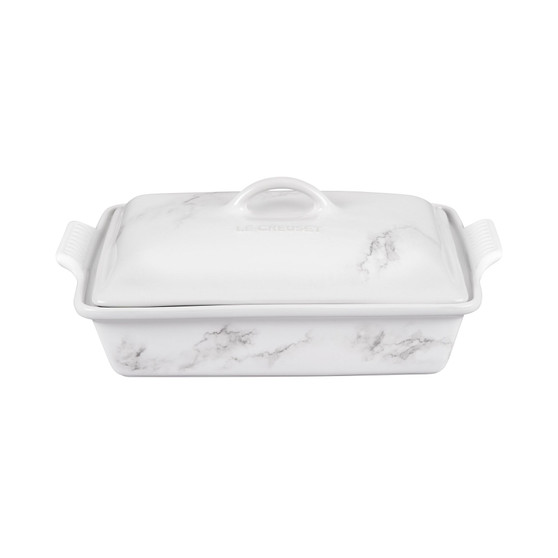 4 Quart Stoneware Covered Rectangular Casserole with Marble Applique
