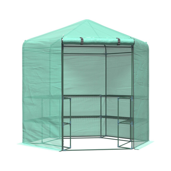 7.4' Portable Hexagonal Walk In Greenhouse 3-Tier Shelves Gardening