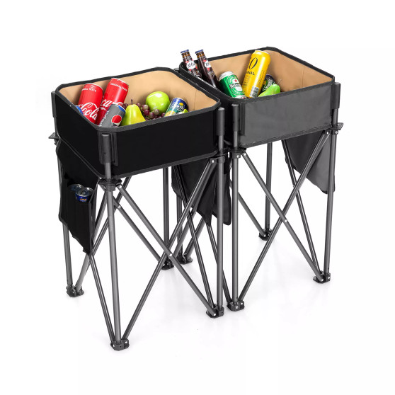 2 PCS Folding Camping Tables w/ Large Capacity Storage Sink
