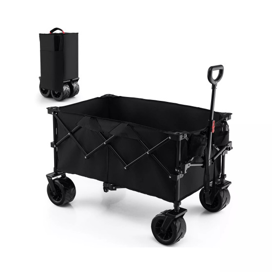 Folding Collapsible Wagon Utility Garden Cart w/ Wide Wheels Adjustable Handle