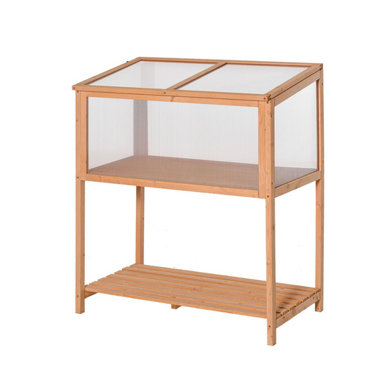 Wood Cold Frame Greenhouse Flower Planter Raised Potted w/ Shelves
