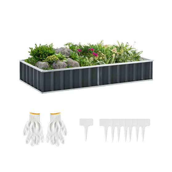 Metal Raised Garden Bed No Bottom Large Steel Planter Box w/ Gloves