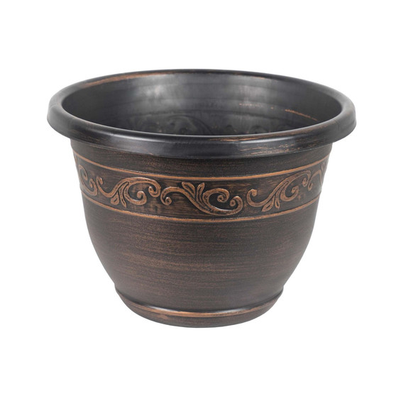 Outdoor Tulip Banded Plastic Planter Bronze 13 Inches