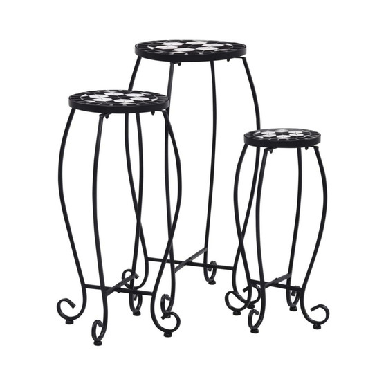 Mosaic Tables 3 pcs Black and White Ceramic