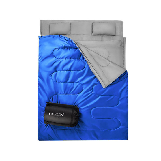 Double 2 Person Sleeping Bag Waterproof w/ 2 Pillows Camping Queen Size XL