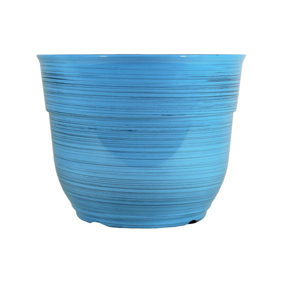 Glazed Brushed Happy Large Plastic Planter Bright Blue 15 Inch