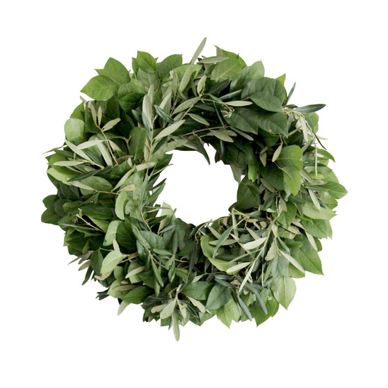Fresh Olive and Lemon Leaf Wreath, 20"