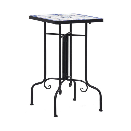 Mosaic Side Table Blue and White Ceramic