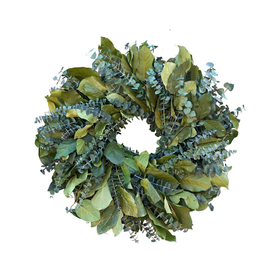 Salal and Baby Blue Eucalyptus Real Preserved Wreath, 24"
