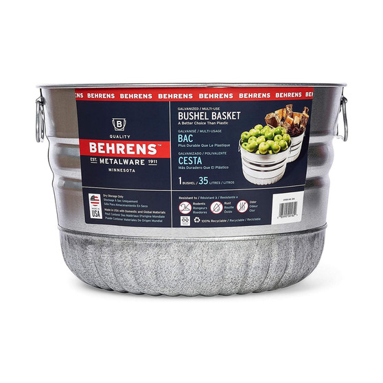 32S Galvanized Steel Bushel / Utility Basket – 1 Bushel 35 L