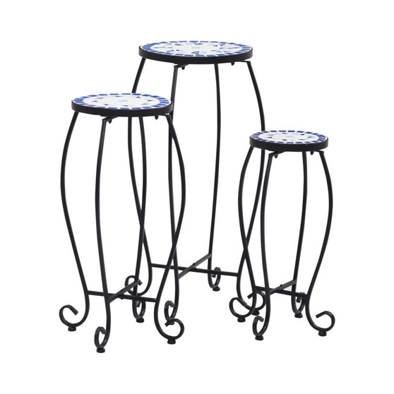 Mosaic Tables 3 pcs Blue and White Ceramic