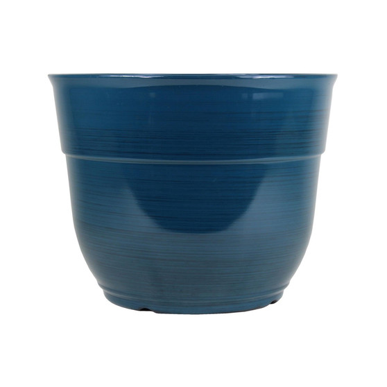 Glazed Brushed Happy Large Plastic Planter Dark Teal 15 Inch
