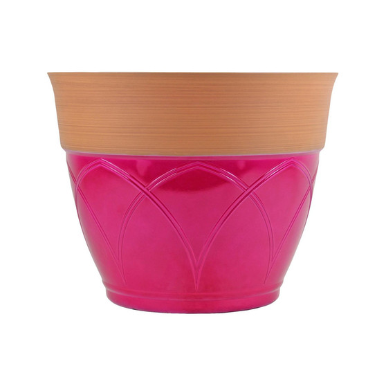Colored Rim Large Plastic Planter Magenta 15 Inches