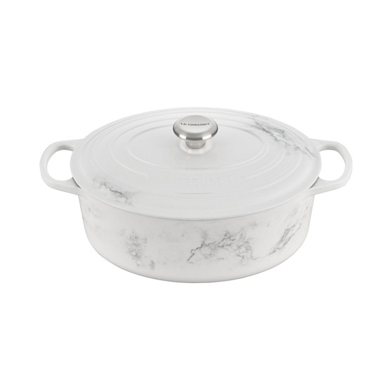 6.75 Quart Cast Iron Oval Dutch Oven with Marble Applique