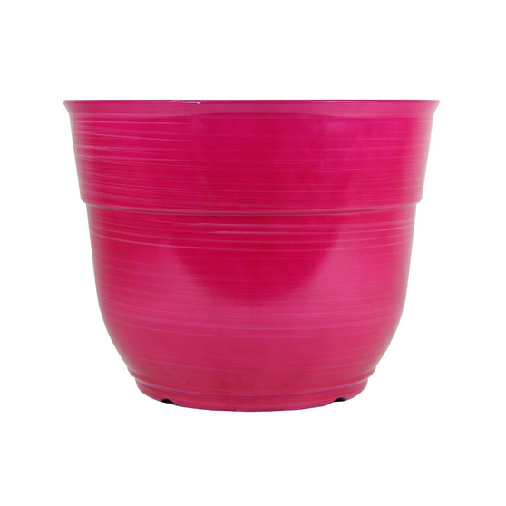 Glazed Brushed Happy Large Plastic Planter Bright Pink 15 Inch