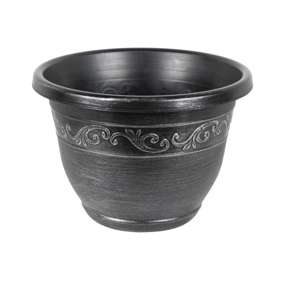 Outdoor Tulip Banded Plastic Planter Silver 13 Inches