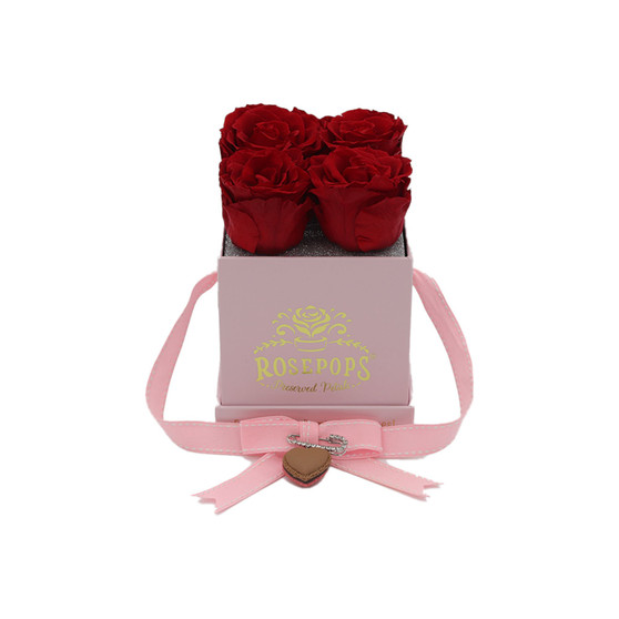 Valentine's Day Pop Up Square Box with 4 Red Real Preserved Roses
