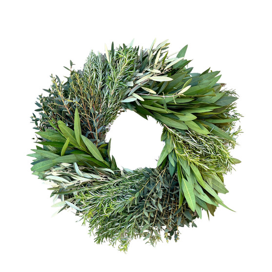 Eucalyptus, Rosemary, Bayleaf and Olive Fresh Spring Wreath, 20"