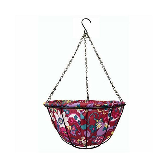 Hanging Basket with Fabric Coco Liner, Red Purple 14