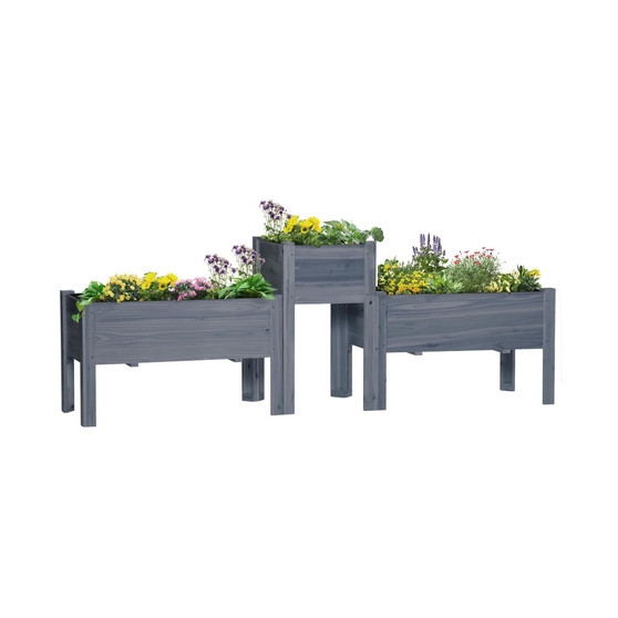 Raised Garden Bed Set of 3, Elevated Wood Planter Box with Legs and Bed Liner for Backyard and Patio to Grow Vegetables, Herbs, and Flowers, Gray