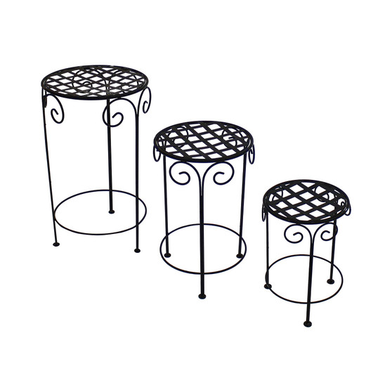 Black Iron 14 in, 19 in, 24 in Plant Stand with Scroll Design