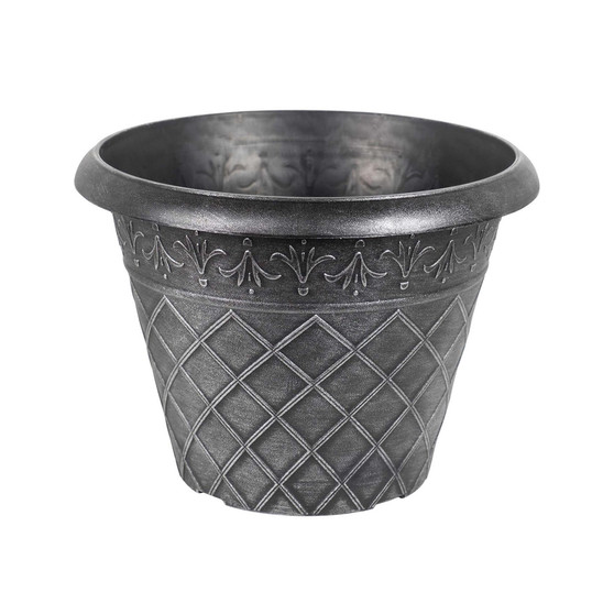 Outdoor Diamond Banded Plastic Planter Silver 14.75 Inches