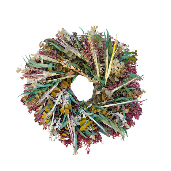 Red and Green Real Preserved Fall Wreath, 24"