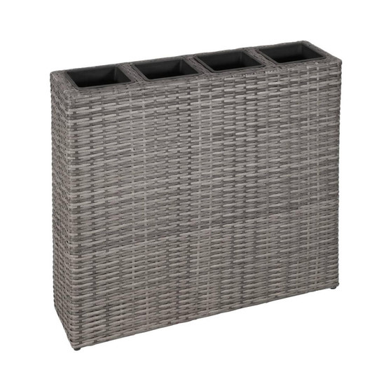 Garden Raised Bed with 4 Pots Poly Rattan Gray