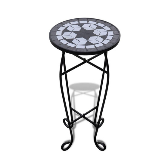Mosaic Side Table Plant Table Black White
