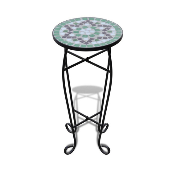 Mosaic Side Table Plant Table Green White