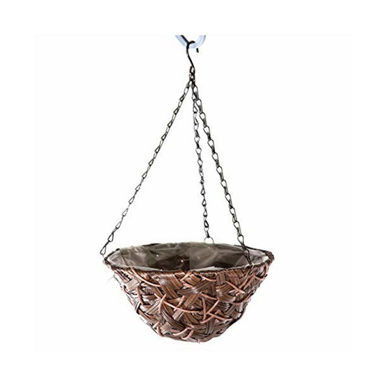 Round Woven Plastic Wicker Hanging Basket, Brown