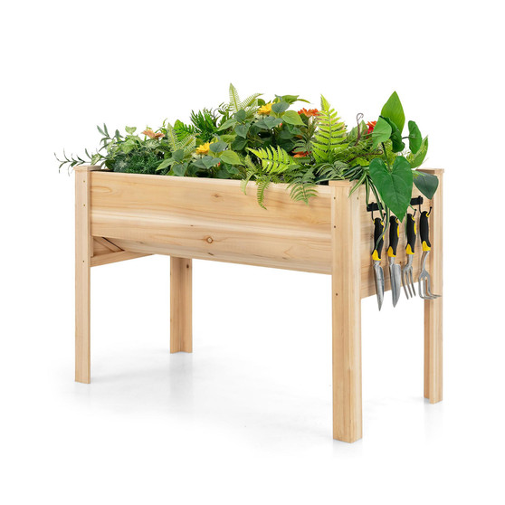 48'' Wood Raised Garden Bed w/Tool Hook Elevated Planter Stand w/Funnel Design