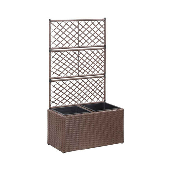 Trellis Raised Bed with 2 Pots 22.8"x11.8"x42.1" Poly Rattan Brown