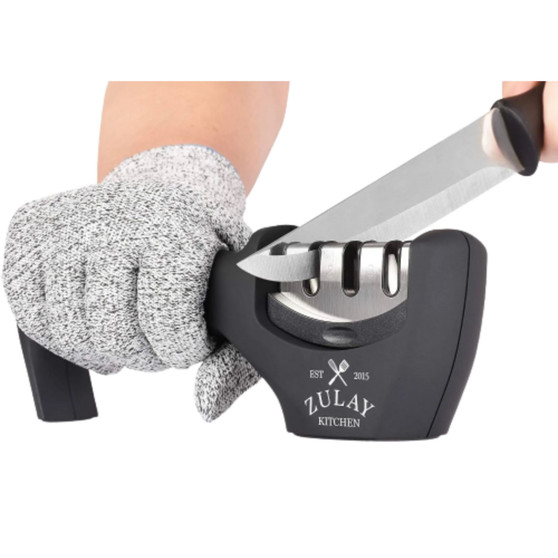 3 Stage Knife Sharpener and 1 Piece Cut-Resistant Glove