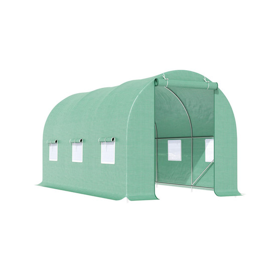 Walk-in Tunnel Green House w/ Roll-Up Front Entrance & 6 Side Windows