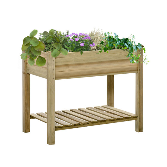 Raised Garden Bed Wooden Planter Box with Legs and Storage Shelf
