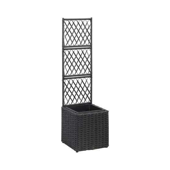 Trellis Raised Bed with 1 Pot 11.8"x11.8"x42.1" Poly Rattan Black
