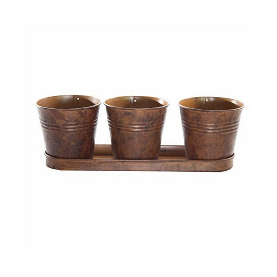 Farmhouse Collect. Round Pot & Tray Set, Rusty