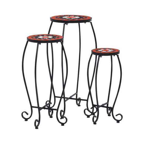 Mosaic Tables 3 pcs Terracotta and White Ceramic