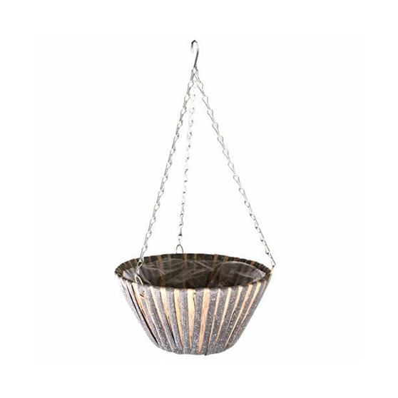 Woven Straw & Plastic Hanging Basket, Gray and Tan