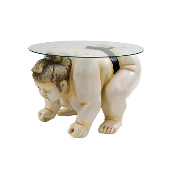Basho the Sumo Wrestler Sculpture Glass-Topped Table