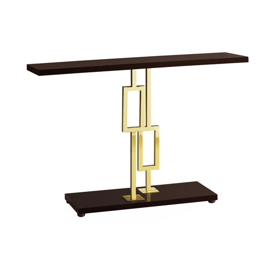 Gold Metal 48"H Console Accent Table in Cappuccino