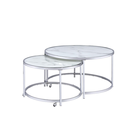 Rayne 36" Round Faux Marble Nesting Cocktail Tables