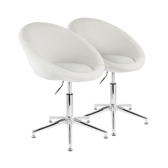 2 Piece Adjustable Velvet Accent Chair in White with Chrome Finish