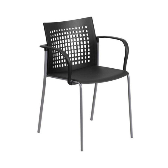 551 lb. Capacity Black Stack Chair with Air-Vent Back and Arms