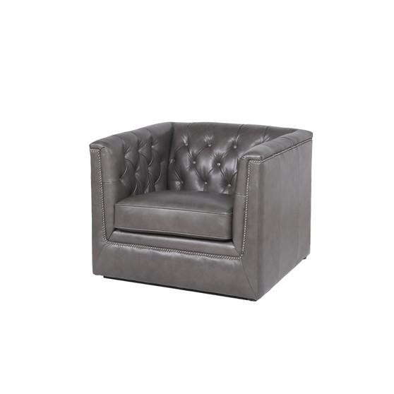 Helaire Tufted Leather Armchair  in Charcoal Gray