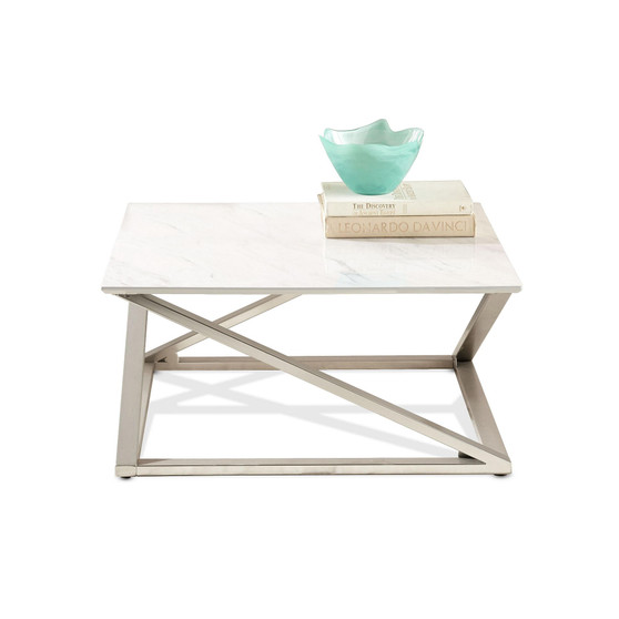 Zurich 36" Square Faux Marble and Matte Chrome Cocktail Table