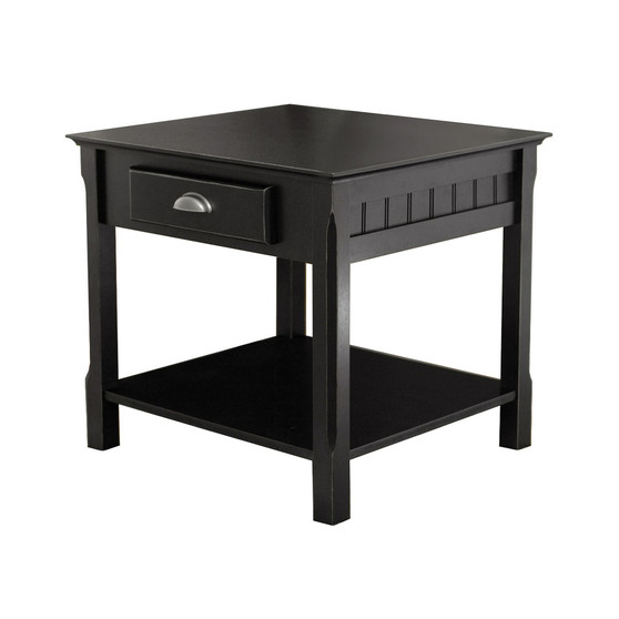 Timber End Table with One Drawer and Shelf