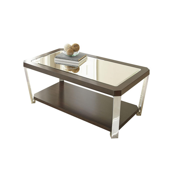 Truman 48" Mirrored Top and Wood Cocktail Table