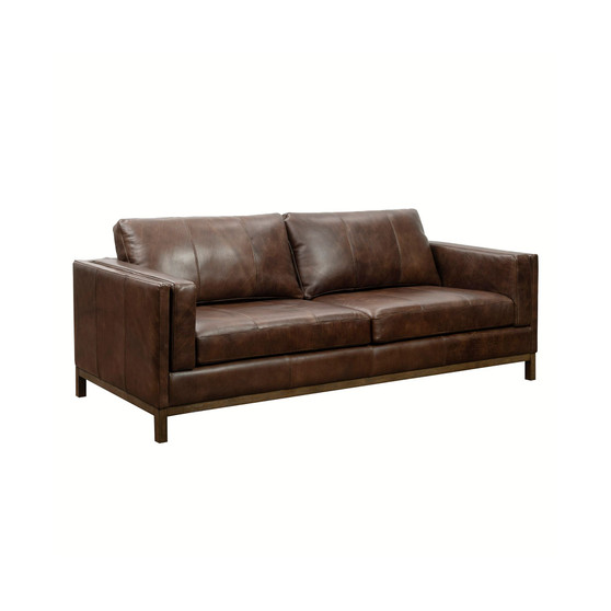 Drake Genuine Leather Sofa with Wooden Base